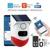 お買い得  屋外IPネットワークカメラ-tuya スマート wifi 赤外線モーション検出器ソーラー屋外 pir ワイヤレスストロボサイレン検出器サウンドアラーム防水リモコン