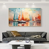 abordables Peintures paysages-peinture à l&#039;huile faite à la main toile mur art décor original voilier coloré en entier pour la décoration intérieure avec cadre étiré sans peinture de cadre intérieur