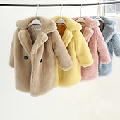 cheap Girl's Faux Fur Coats-Kids Girls' Faux Fur Coat Solid Color Fashion Tassel Fringe Formal Coat Outerwear 2-12 Years Spring White Yellow Pink
