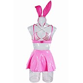 cheap Sexy Costumes-Bunny Girl Cosplay Costume Bra Mini Skirt Adults&#039; Women&#039;s Glossy Sexy Costume Performance Party Halloween Carnival Masquerade Mardi Gras Easy Carnival Costume
