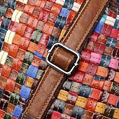 baratos Malas com Alça-bolsa tote feminina de couro trançado multicolorido com alças duplas e estilo boho patchwork, bolsa de ombro grande para viagens, eventos de arte e uso diário casual