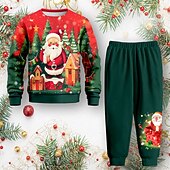 billiga Pojkens 3D Vision &amp; Geometri-Pojkar 3D jultomten Sweatshirt &amp; Sweatpants Set Set Långärmad 3d-utskrivning Höst Vinter Aktiv Mode Häftig Polyester Barn 3-12 år Rund hals Utomhus Gata Semester Normal