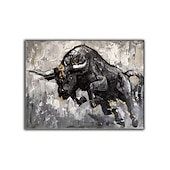 preiswerte Tiergemälde-Handgefertigtes Ölgemälde auf Leinwand, Wandkunst, Dekoration, schwarz-weißer abstrakter Tier-Stier für Heimdekoration, gerolltes, rahmenloses, ungedehntes Gemälde