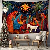 お買い得  クリスマスタペストリーぶら下げ-クリスマスの飾り、キリスト降誕のシーン、イエスの洗礼、吊り下げタペストリー、キルティングパターン、壁アート、クリスマス、大きなタペストリー、壁画、装飾、写真、背景、ブランケット、カーテン、自宅、寝室、リビングルームの装飾