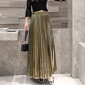 ieftine Fuste simple-Pentru femei Fustă Linie A Leagăn Fusta lunga Elegant Modă Maxi Talie Înaltă Fuste Mată Plisată Stradă Zilnic Argintiu Roșu Vin Negru Auriu Iarnă Amestec Bumbac Catifea