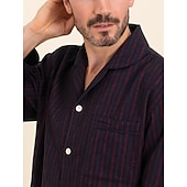 billiga Pyjamas-Herr Vardagsklädsel Sovkläder Pyjamas set Pyjamastopp och byxa 2 delar Rand Stylish Ledigt Komfort Hem Dagligen Polyester Komfort Kavajslag Långärmad Skjorta Byxa Snörning Elastisk midja Vår Höst