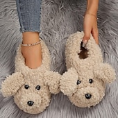 economico Ciabatte e infradito da donna-graziose pantofole in pile con faccia di cane per donna – calde e comode scarpe da interno con un design di cucciolo di peluche