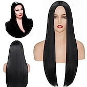 levne Paruky filmových postav-dospělý addams family deluxe morticia paruka dlouhé černé syntetické vlasy paruky halloween paruky