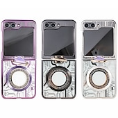 cheap Samsung Cases-Phone Case For Z Flip 6 Z Flip 5 Back Cover Magnetic Adsorption With Magsafe with Stand Holder Ring Holder Full Body Protective Retro TPU Plating Metal