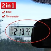 preiswerte Frontscheiben-Anzeigen-Starfire 2-in-1-Autouhr, LCD-Digitalthermometer, Saugnapfuhr, transparent, mit 1 AG10-Knopfzelle