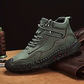 abordables Baskets-bottes de randonnée montantes en cuir pour hommes - bottines d&#039;extérieur imperméables et respirantes avec semelle en caoutchouc antidérapante, semelle intérieure rembourrée et coutures renforcées pour la randonnée, le camping et le travail