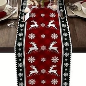 baratos Decoração de Natal-corredor de mesa vermelho, decoração de mesa sazonal em estilo fazenda de férias de inverno