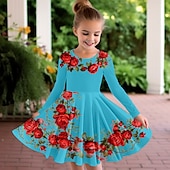 cheap 3D Flower Dress-Easter Girls&#039; 3D Floral Graphic Butterfly Dress Long Sleeve 3D Print Summer Fall Vacation Sports &amp; Outdoor Daily Cute Casual Beautiful Kids 3-12 Years Casual Dress A Line Dress Above Knee Regular Fit