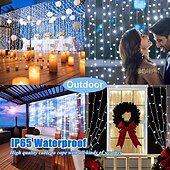abordables Guirlandes solaires-3*3m 300 led solaire rideau lumière extérieure télécommande lumière 8 modes d&#039;éclairage guirlandes ip65 étanche fil de cuir lumières fête de noël mariage maison chambre jardin décoration murale
