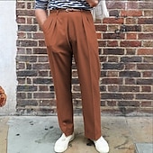 abordables Delgado-Hombre pantalones de traje Pantalones Chinos pantalones Pantalones plisados Bolsillo Plano Comodidad Transpirable Exterior Diario Noche Moda Casual Marrón Caqui