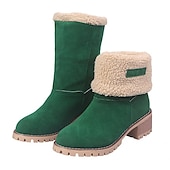 cheap Snow &amp; Winter Boots-Women&#039;s Faux Suede Ankle Boots with Fleece Lining and Fold-Over Cuff, Block Heel Winter Boots Available in Multiple Colors
