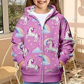 abordables Dessins animés 3D de fille-Fille 3D Licorne Sweat à capuche Manteau Pardessus manche longue 3D effet Automne Hiver Actif Mode Le style mignon Enfants 3-12 ans Extérieur Casual du quotidien Standard