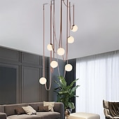 abordables Luces de isla-Lámpara colgante LED de 1/3/5/7 luces con diseño de racimo, lámpara de araña de cuerda de cáñamo con globo de cristal, lámpara colgante moderna de color negro y rosa, lámpara colgante de montaje