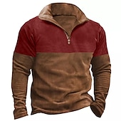 preiswerte Basic-T-Shirts-Herren Waffel-T-Shirt Waffelhemd T Shirt T-Shirt Langarm Stehkragen Frühling &amp; Herbst Farbblock Mode Designer Basic Urlaub Straße Ausgehen Rote Grün Khaki Top T-Shirt für Herren