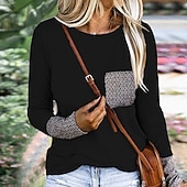 preiswerte Einfarbiges T-Shirt-Damen T Shirt Glatt Basic Langarm Rundhalsausschnitt Normale Oberteile Täglich Wochenende Bedruckt Schwarz Rosa Blau Purpur Frühling &amp; Herbst