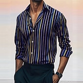 abordables Camisas de vestir para hombres-Hombre Camisa camisa occidental Camisa vaquera Raya Exterior Calle Rojo Azul Morado Gris Manga Larga Cuello Vuelto Otoño invierno Ropa Botones