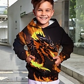 billiga Pojkens 3D-djur-Pojkar 3D Djur Drake Huvtröja Pullover Långärmad 3D-tryck Höst Vinter Mode Streetwear Häftig Barn 3-12 år Utomhus Ledigt Dagligen Normal