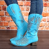 cheap Cowboy &amp; Western Boots-Women&#039;s Brown Western Cowboy Boots with Intricate Black Floral Lace Embroidery - Ideal for Country Weddings, Rustic Events, and Western-Themed Parties