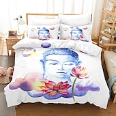 billige Dynetrekk sett-buddha mønstertrykk dynetrekk sengetøy sett dynetrekk med 1 trykktrykk dynetrekk eller trekk，2 putevar for dobbel/dronning/konge