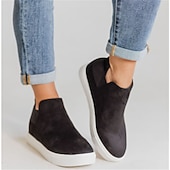 economico Sneakers da donna-sneakers slip-on in pelle scamosciata marrone chiaro da donna con pannelli laterali elastici – scarpe casual comode per l&#039;uso quotidiano