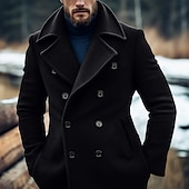 billiga Trenchcoat för män-Herr Vinterkappa Peacoat Trenchcoat Utomhus Dagliga kläder Höst vinter Polyester Håller värmen Vindtät jacka Ytterkläder Kläder Mode Streetwear Slät Kavajslag Dubbelknäppt