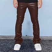 cheap Casual Pants-Men&#039;s Trousers Faux Leather Pants Casual Pants Pocket Plain Comfort Breathable Outdoor Daily Going out Fashion Casual Black Red
