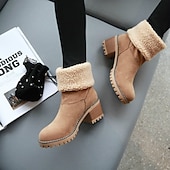 cheap Snow &amp; Winter Boots-Women&#039;s Faux Suede Ankle Boots with Fleece Lining and Fold-Over Cuff, Block Heel Winter Boots Available in Multiple Colors