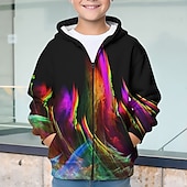 billiga Pojkens 3D Vision &amp; Geometri-Pojkar 3D Grafisk Huvtröja Kappa Ytterkläder Långärmad 3D-tryck Höst Vinter Mode Streetwear Häftig Barn 3-12 år Utomhus Ledigt Dagligen Normal