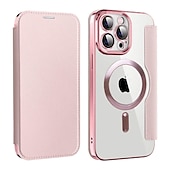 abordables Coques iPhone-Coque de téléphone MagSafe avec dos transparent et fente pour carte – couvercle rétro cuir PU pour iPhone 16e 16 15 Pro Max Plus 14 13 12 11