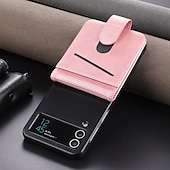 זול מארז סמסונג-מגן טלפון לסמסונג גלאקסי Z Flip 6 Z Flip 5 Z Flip 4 Z Flip 3 תיק כסף עם חריצי כרטיס מיגון בטיחותי צבע עמיד PC PU עור