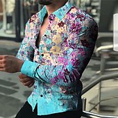 economico Modello di piante-Per uomo Graffiti Camicia Camicia con bottoni Manica lunga Informale Esterno Strada Casual / quotidiano Autunno inverno Collo ripiegabile Bottoni Stampa Rosso Blu