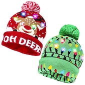 preiswerte Weihnachtsmütze &amp; Zubehör-2er-Pack LED-Weihnachtsmütze, leuchtende Weihnachtsmütze, Unisex-Strickmütze, Weihnachtsmütze mit Rentier-Weihnachtsbaum-Aufdruck für Partys