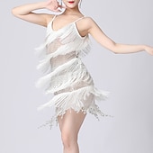 abordables Vestidos de Práctica-Baile Latino Vestido Borla Color Puro Corte Mujer Rendimiento Entrenamiento Sin Mangas Cintura Alta Poliéster