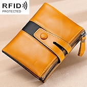 economico porta carte e custodie-Portafoglio con cerniera in pelle bovina 100% portacarte ID con blocco RFID portamonete