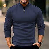 Men's T Shirt Tee Top Long Sleeve Shirt Long Sleeve Quarter Zip Spring &  Fall Plain Fashion Designer Basic Patchwork Front Pocket Vacation Street Going out Navy Blue Top Tee for Men4