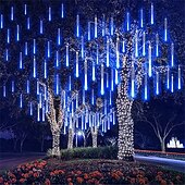 billige Elektrisk støpsel-julelys utendørs meteordusjlys fallende regnlys 80cm 8 tube 576 led snøfallende istapp fossende lys for juletre halloween dekorasjon bryllupsfest