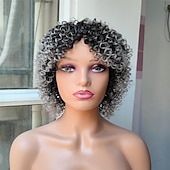 economico parrucca più vecchia-parrucche grigie per le donne nere parrucche intrecciate per le donne nere brevi parrucche ricci con la frangetta ricci parrucche afro per le donne nere parrucca riccia crespa parrucche di capelli