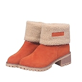 cheap Snow &amp; Winter Boots-Women&#039;s Faux Suede Ankle Boots with Fleece Lining and Fold-Over Cuff, Block Heel Winter Boots Available in Multiple Colors