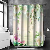 お買い得  シャワーカーテン-フック付きシャワーカーテン 180cm*180cm（70&quot;*70&quot;）ポリエステル 洗濯可能 防水 風景 フローラル プラントパターン