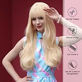 voordelige Synthetische trendy pruiken-24 inch synthetische pruik damespruik blond lang golvend haar met pony mode dagelijks feest cosplay
