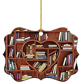お買い得  木のアクセサリー-クリスマスツリーの装飾、スクエアハートの本棚ペンダント、図書館の本棚のハートの飾り、部屋の装飾
