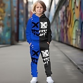billiga Pojkens 3D-djur-miles morales kostym halloween pojkar 3d spindel huvtröja &amp; byxor set långärmad 3d-utskrift höst vinter aktivt mode cool polyester barn 3-12 år utomhus street semester normal passform