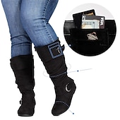 levne Slouch Boots-dámské široké boty do lýtek se skrytou kapsou – pohodlný široký šířkový štíhlý design s akcenty na přezku