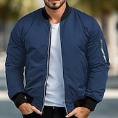 ieftine Jachetă sport-Bărbați Jacheta de Bombardier Palton Sport Jacheta Varsity În aer liber Sport Cald Buzunar Toamnă Iarnă Simplu Modă Șic Stradă Guler de stand Regulat Albastru ocean Roșu Trifoi Kaki Jachete