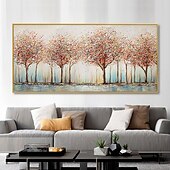 cheap Floral/Botanical Paintings-Handmade Hand Painted Oil Painting Wall Art Huge Green Oil Painting of Happy Tree Symbolizing Vibrancy and Vitality Decor Rolled Canvas No Frame Unstretched